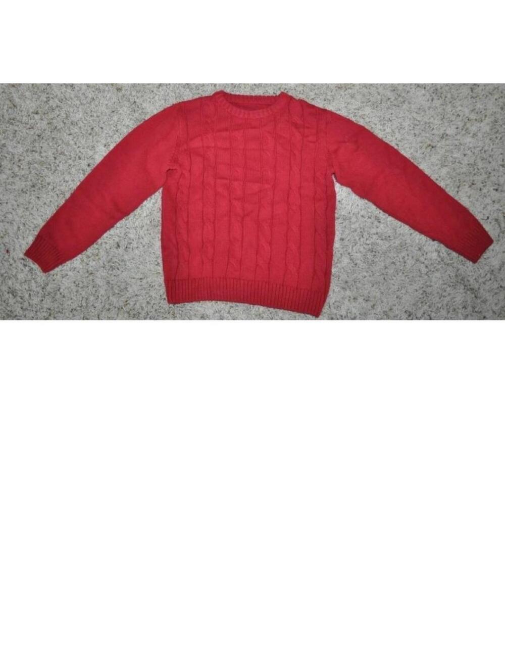 Boys Cable Knit Sweater Red 4/5 Long Sleeve Pullover Crew Basic Editions
